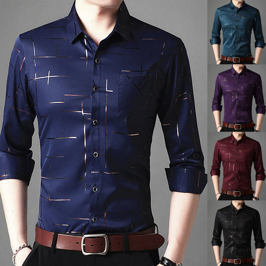 Slim Fit Men's Long-sleeve Striped Shirt Dress
