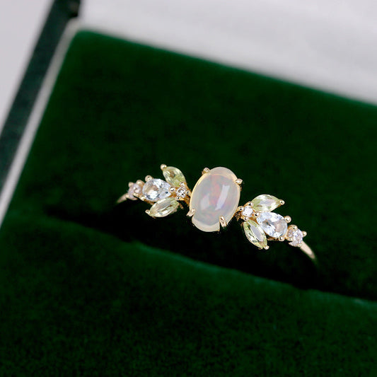S925 Silver Olivine Aobao Ring