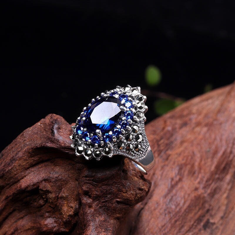 S925 Silver Women’s Personalized Sapphire Ring