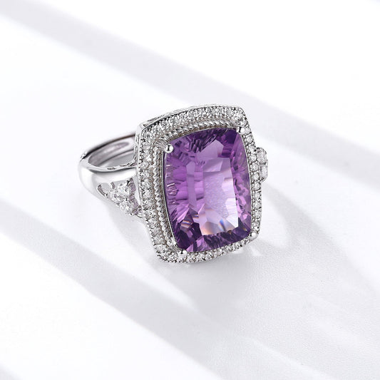 S925 Silver Pillow Amethyst Ring