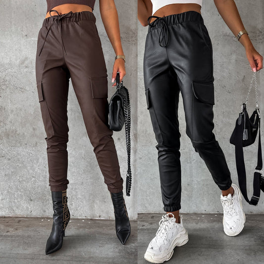 Women's Slim Waist Leather Pants