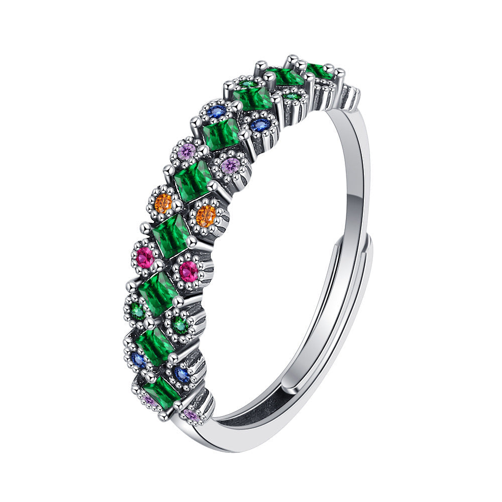 S925 Sterling Silver Green Diamond Ring