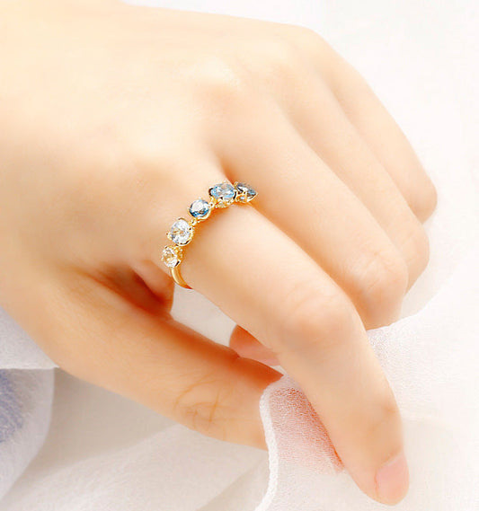 S925 Silver Blue Gradual Topaz Ring