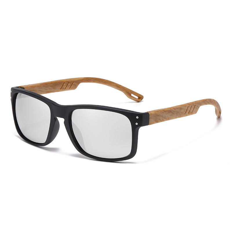 Retro Wood Grain Square Sunglasses Men
