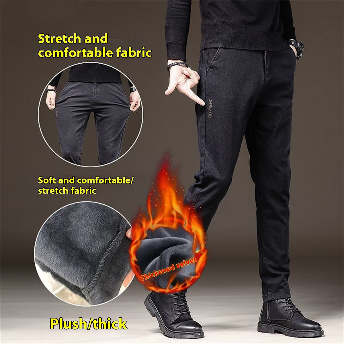 Men's Straight Business Thick Trousers