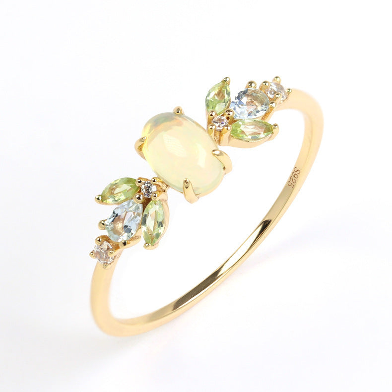 S925 Silver Olivine Aobao Ring