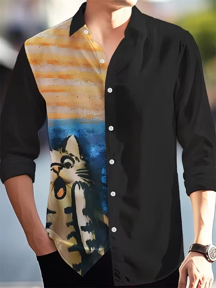 Men's Palm Tree Striped Printed Shirt