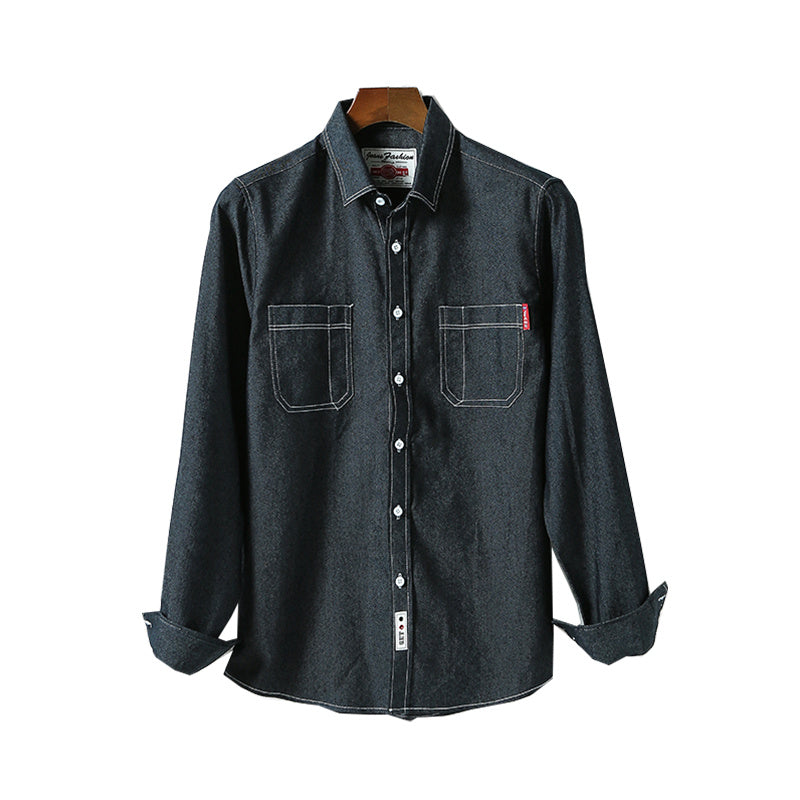 Men's Slim Solid Color Denim Shirt