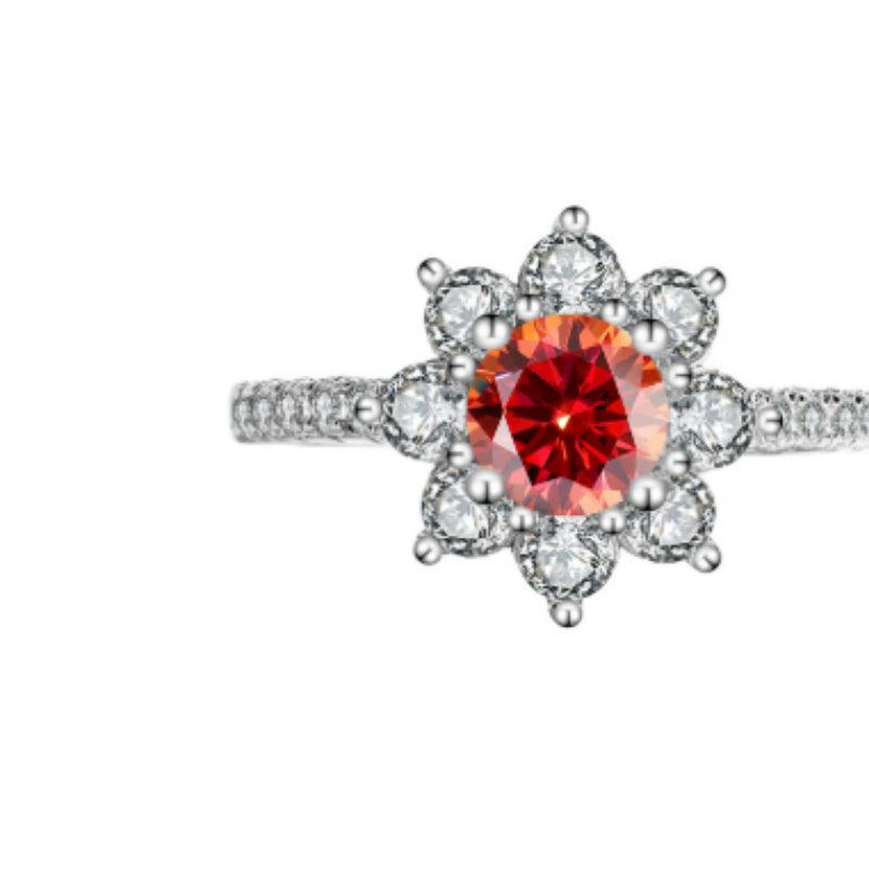925 Sterling Silver Moissanite Flower Ring