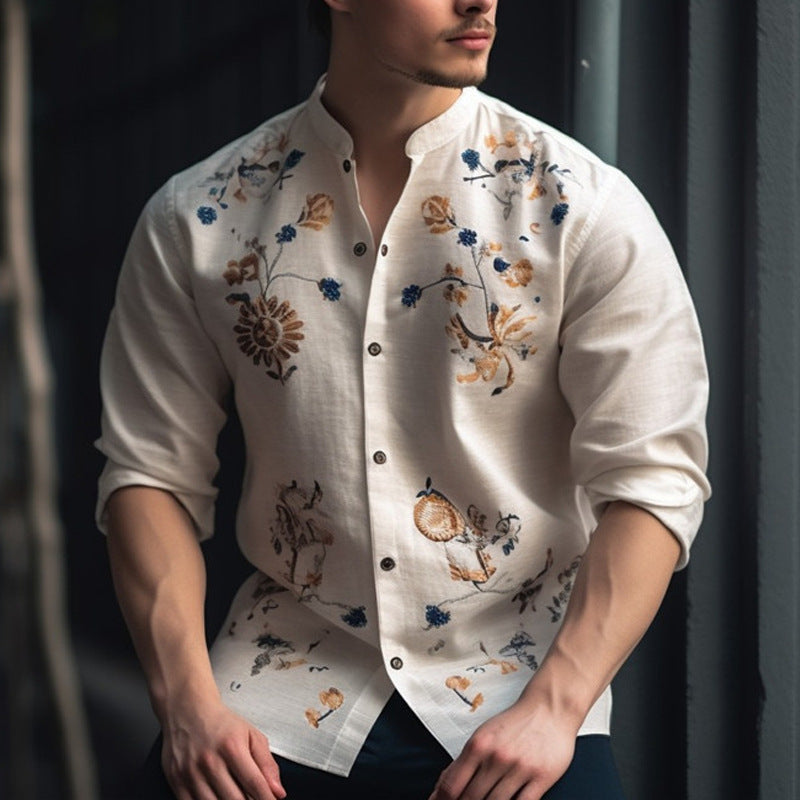 Men's Loose Printed Long-sleeve Shirt