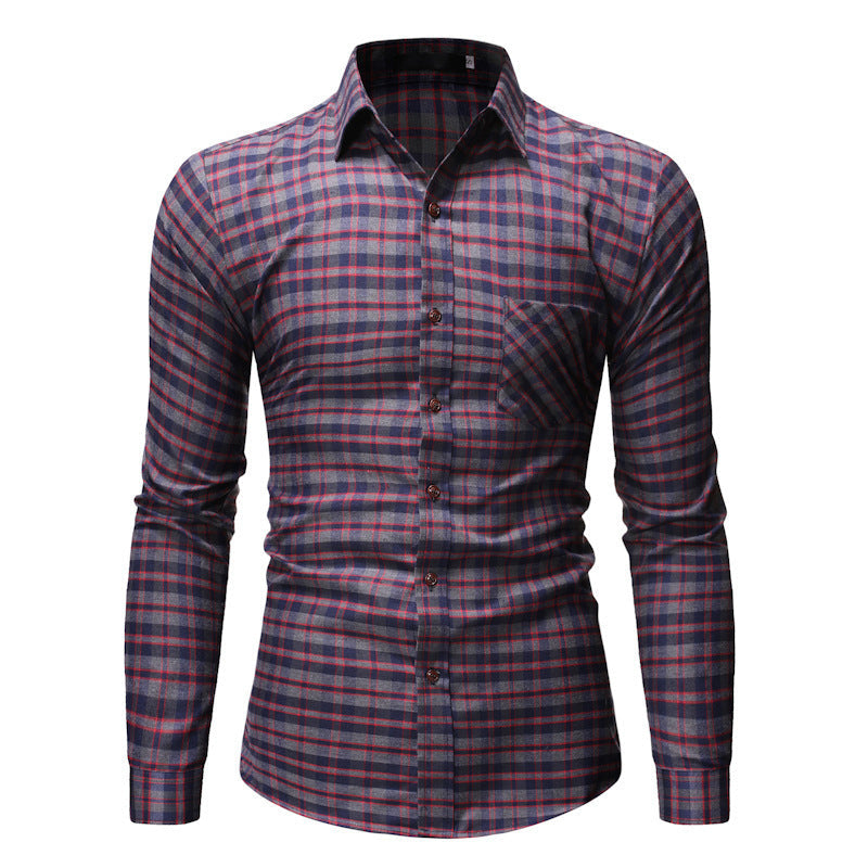 Men's Plaid Long Sleeve Cotton Shirt