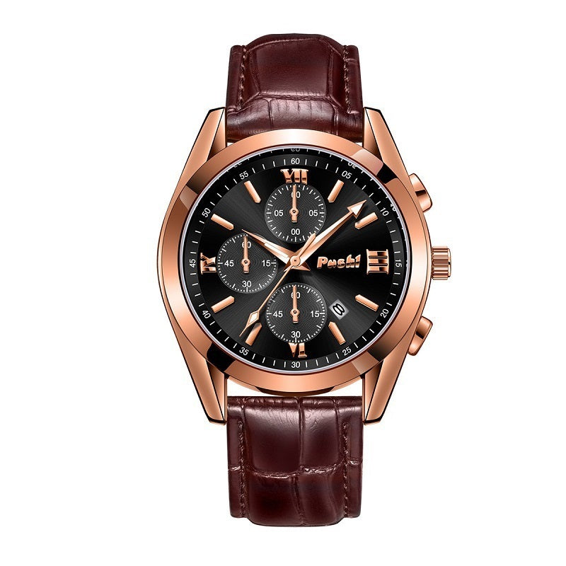 Men's Leather Quartz Waterproof Watch