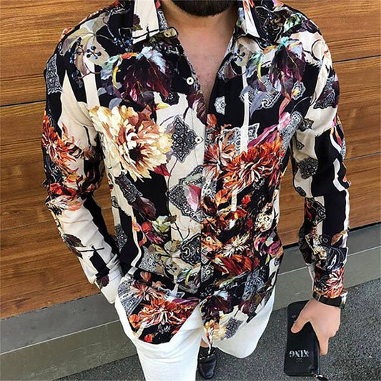 Men's Printed Lapel Youth Top
