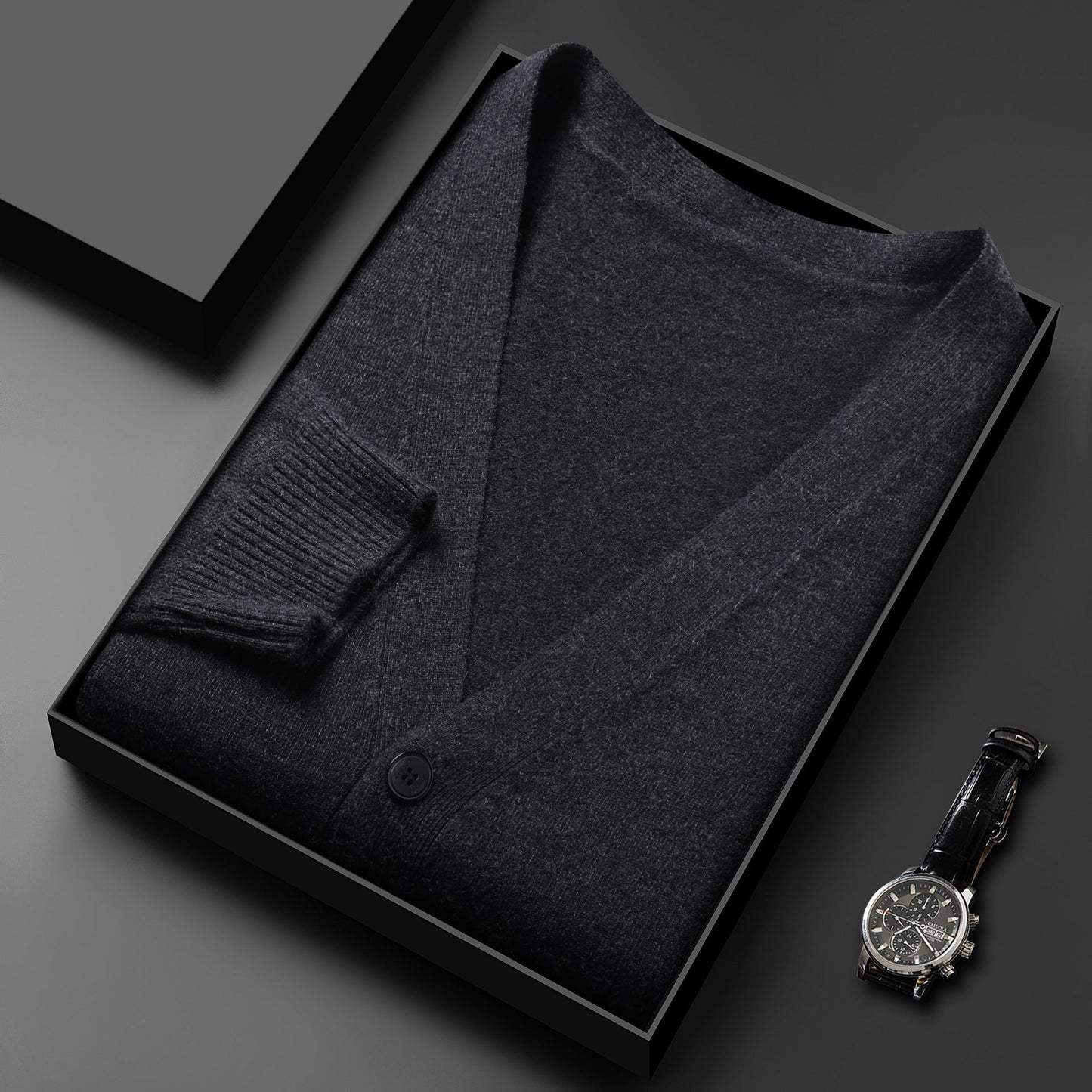 Men's Solid V-neck Knit Cardigan