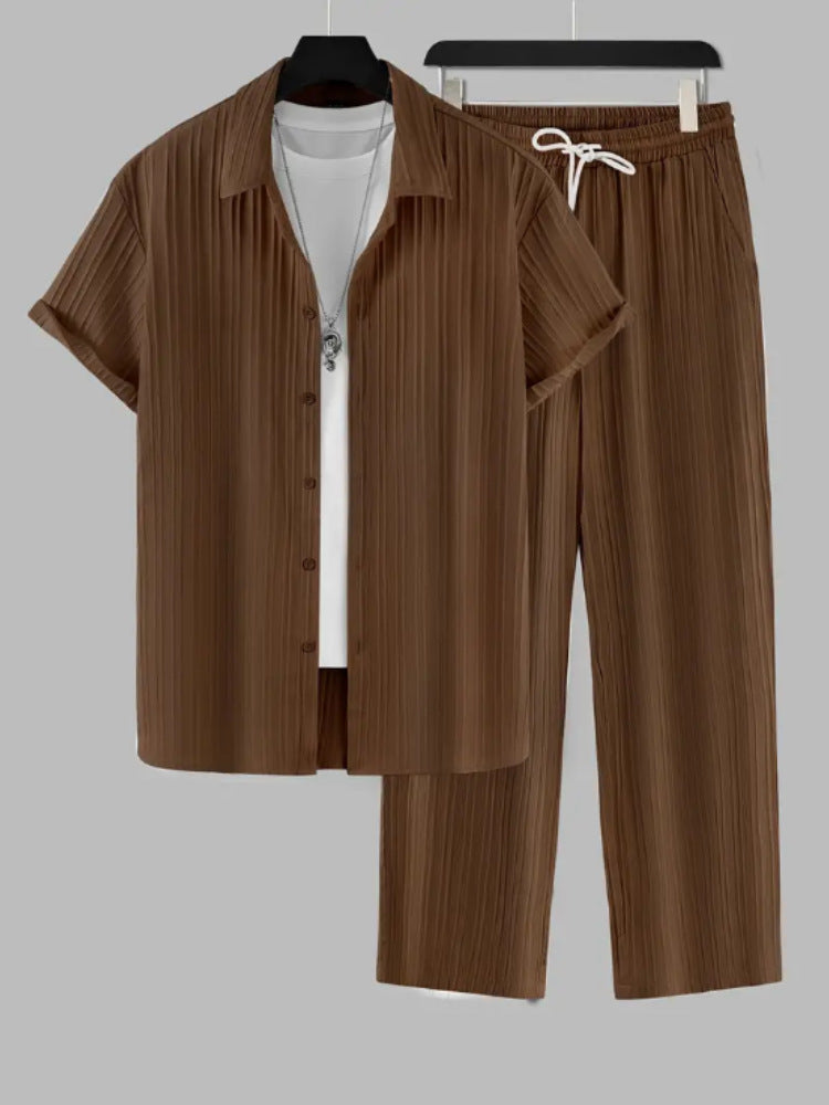 Striped Short Sleeve Lapel Suit