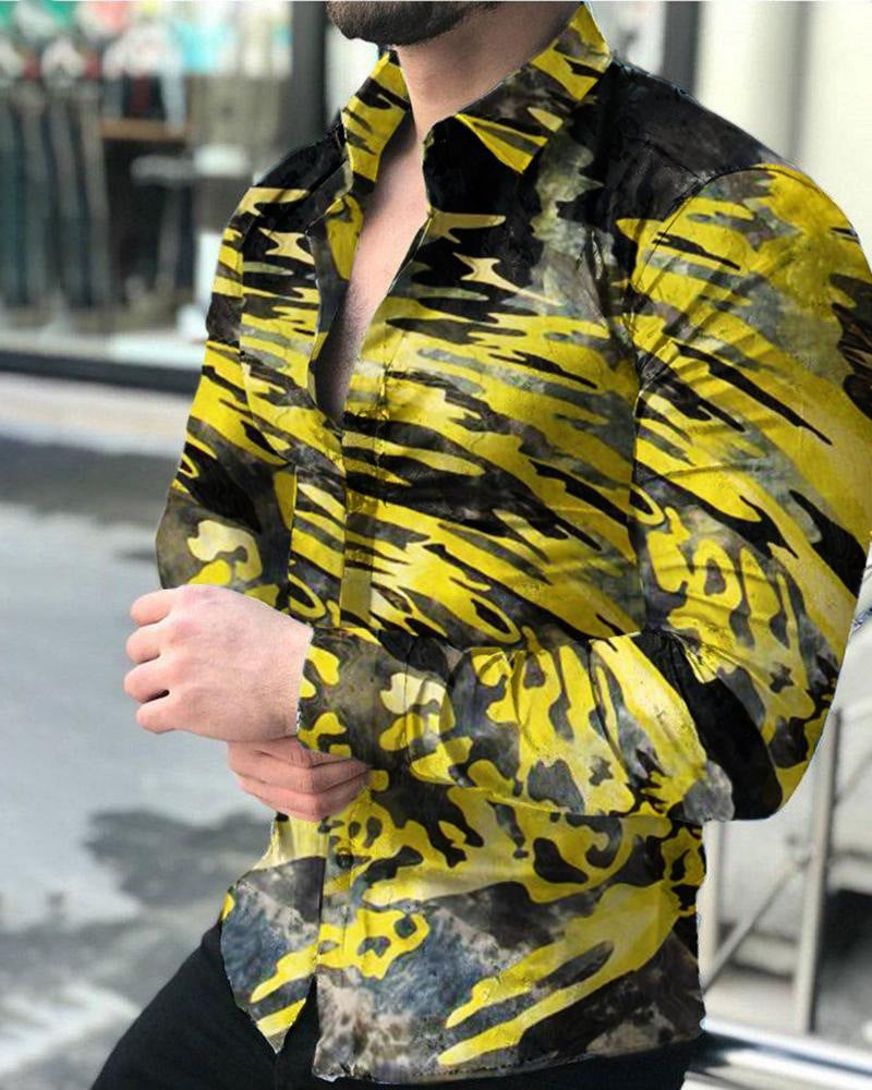 Men's Printed Lapel Youth Top
