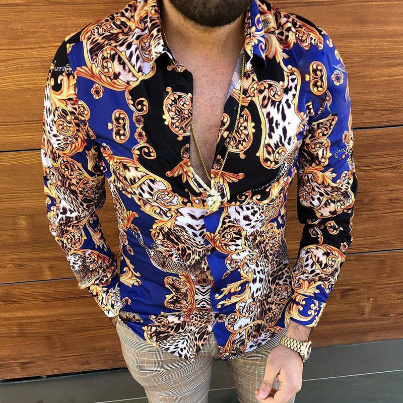 Men's Printed Lapel Youth Top