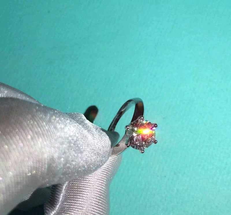 S925 Silver Six Prong Crown Diamond Ring