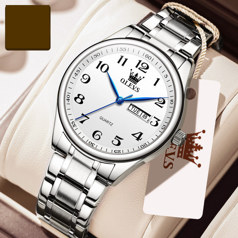 Aged Men's Waterproof Steel Calendar Watch