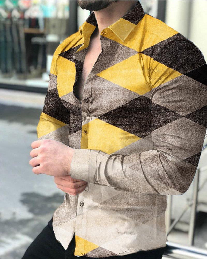 Men's Printed Lapel Youth Top