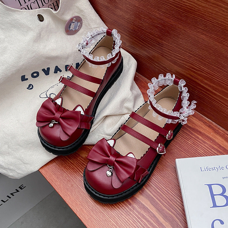 Round Toe Bow Lolita Leather Shoes