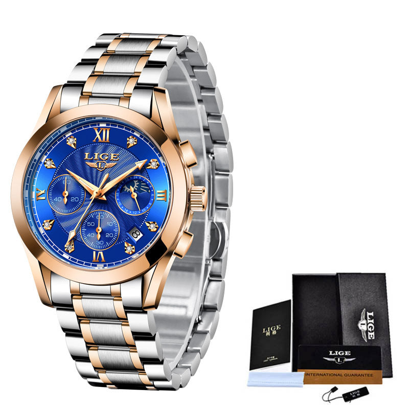 LIGE Stainless Steel Waterproof Watch