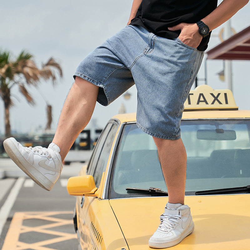 Loose Fit Plus-size Straight Denim Shorts