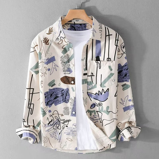 Men's Loose Print Long Sleeve Shirt