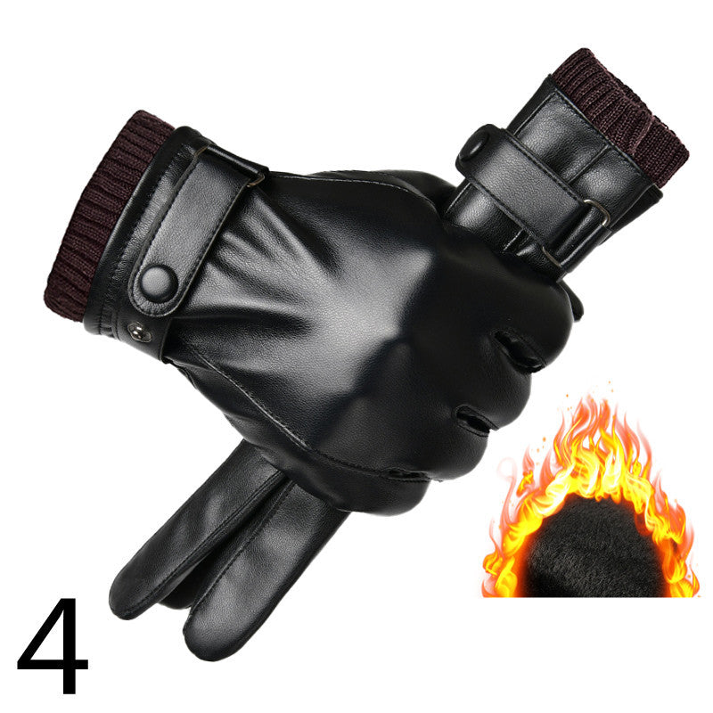 Men's Winter Riding Thick Velvet Windproof Leather Gloves