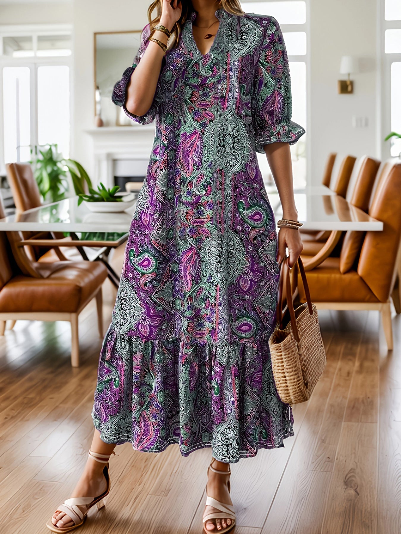 Women's Elegant Printed Maxi Dress