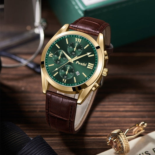Men's Leather Quartz Waterproof Watch