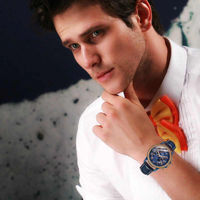 Alloy Wood Multi-function Men's Watch