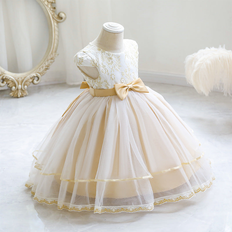Girls' Embroidered Mesh Princess Dress