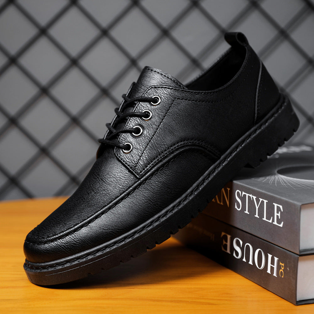 Plus Size British Black Lace-Up Leather Shoes