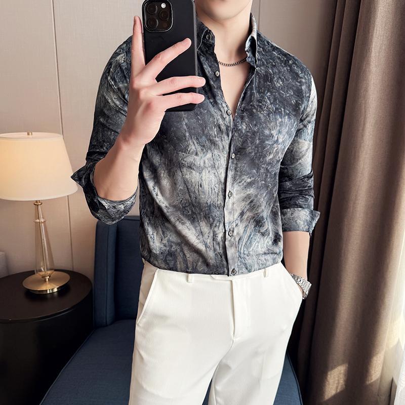 Men’s Tie-dye Slim Long Sleeve Shirt