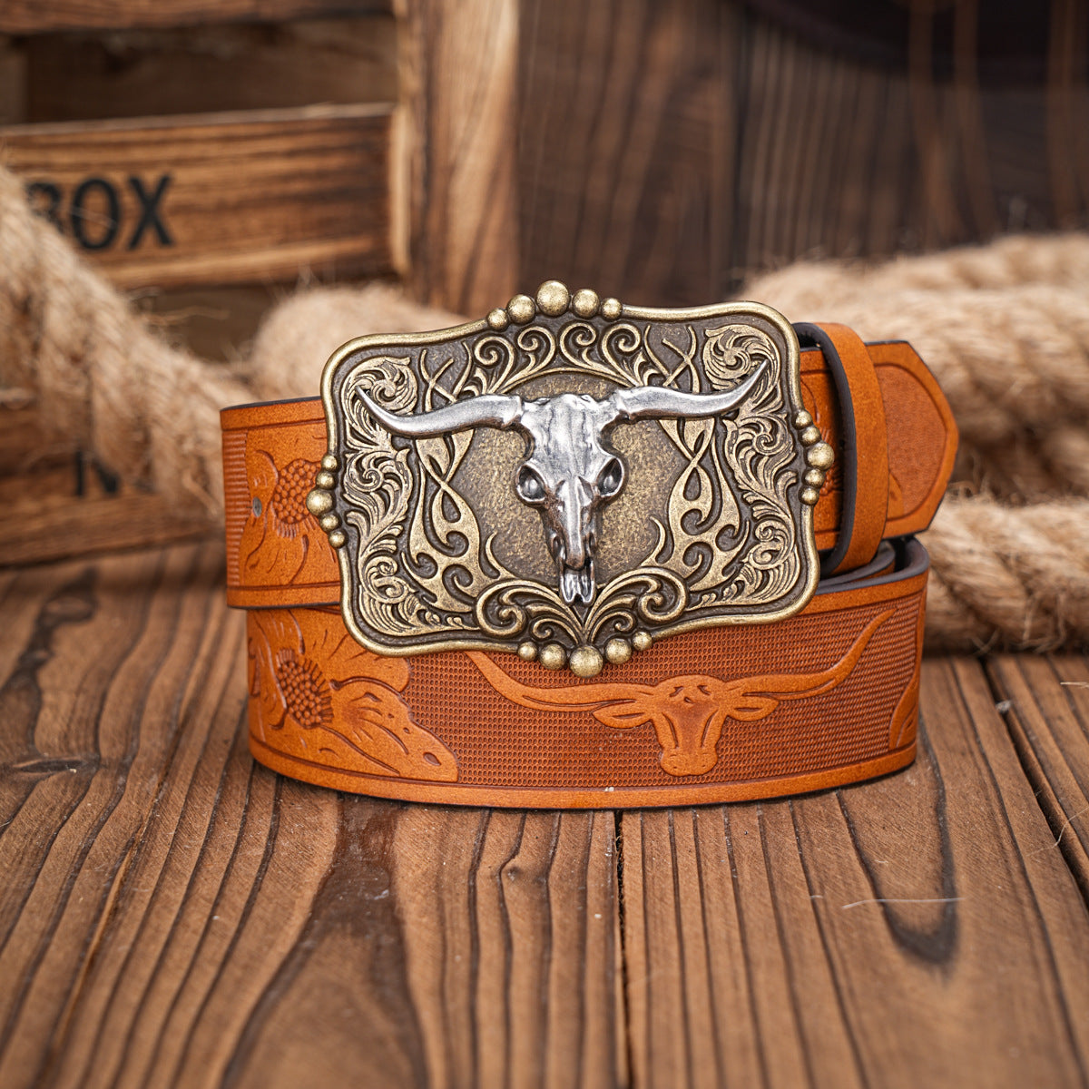 Brown Men’s Leather Belt Retro Embossed