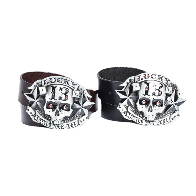 Trendy Men's Leather Skull Buckle Belt