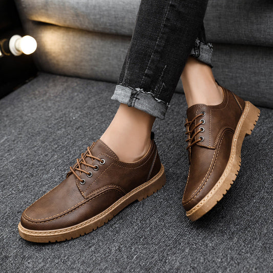 Plus Size British Black Lace-Up Leather Shoes