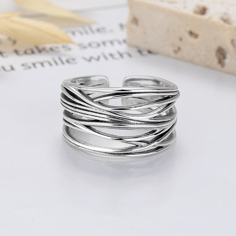 S925 Silver Vintage Distressed Cross Ring