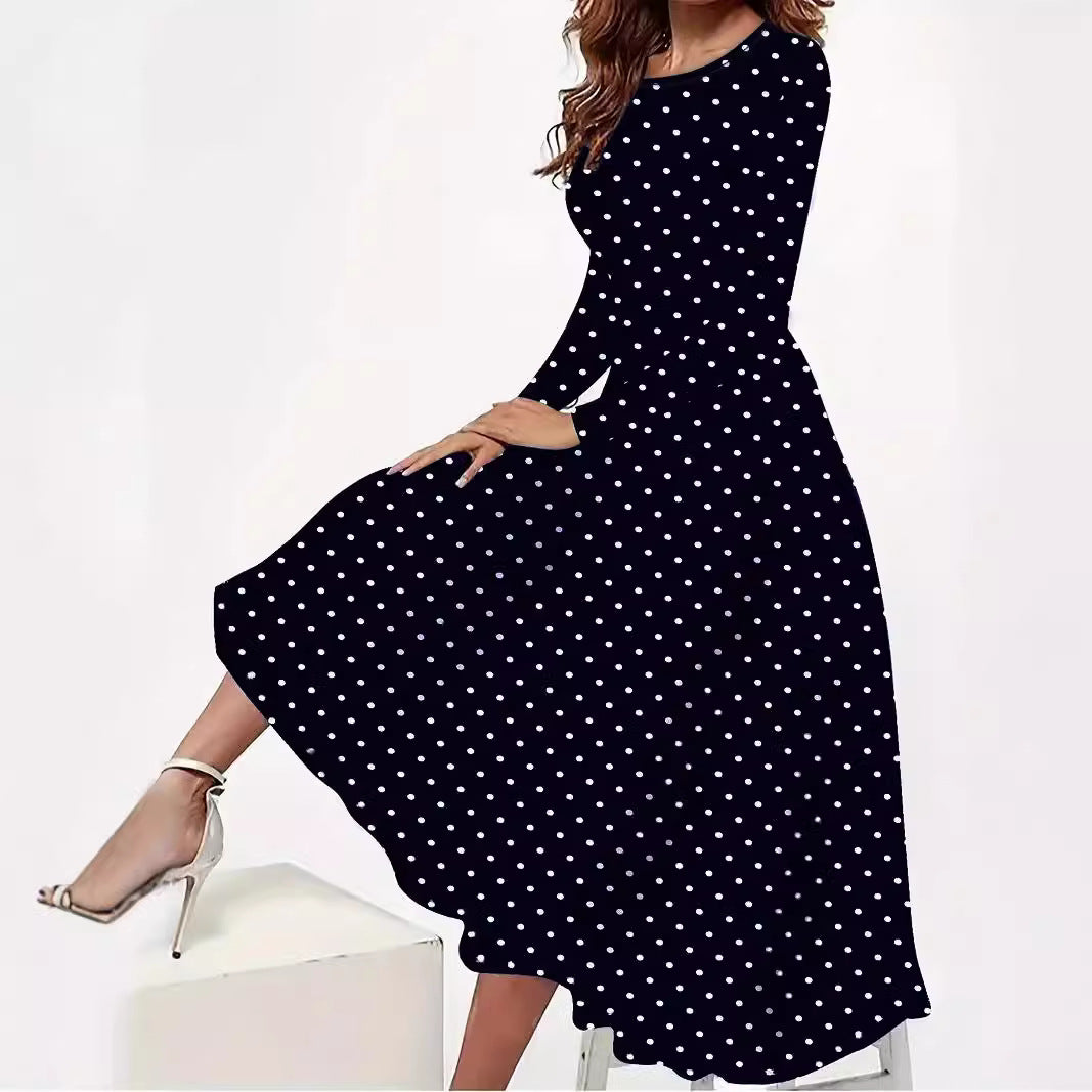Elegant Polka Dot Pocket Dress