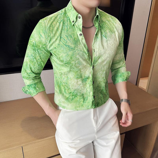 Men’s Tie-dye Slim Long Sleeve Shirt