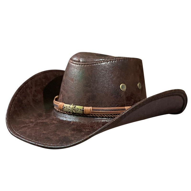 Leather Retro Western Denim Hat