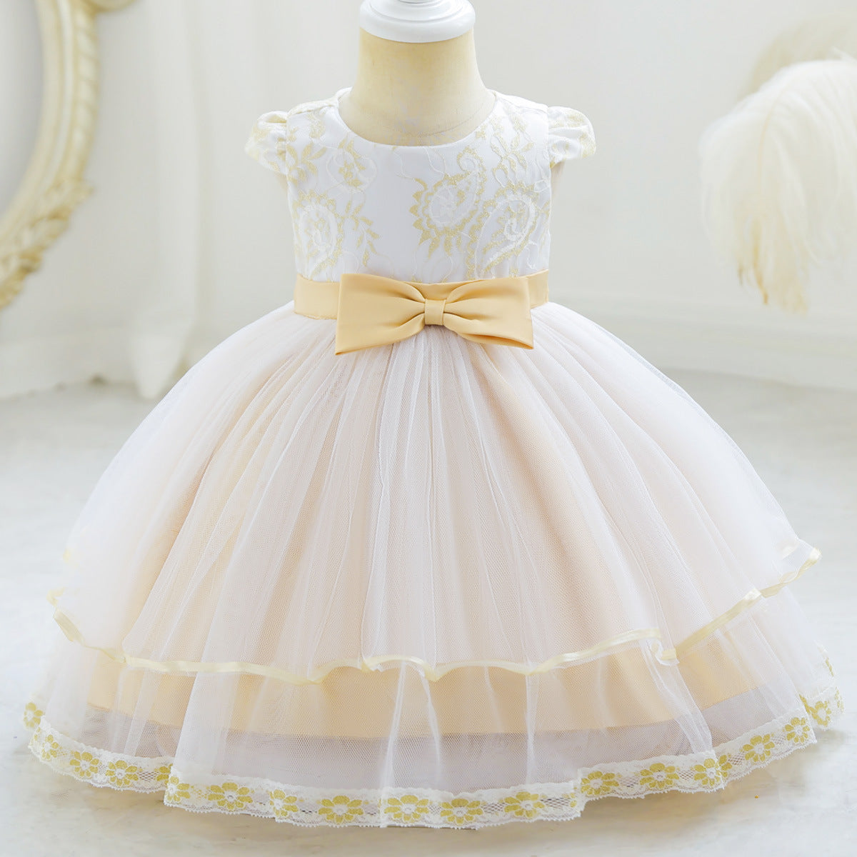 Girls' Embroidered Mesh Princess Dress