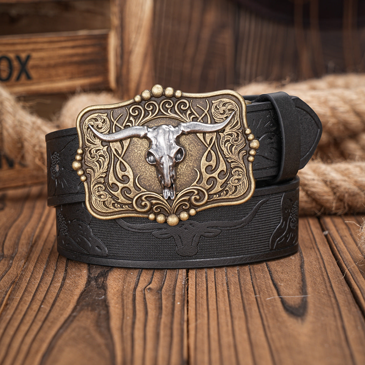 Brown Men’s Leather Belt Retro Embossed