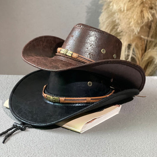 Leather Retro Western Denim Hat