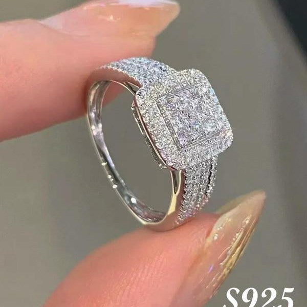 925 Silver Luxury Square Ring Dimond