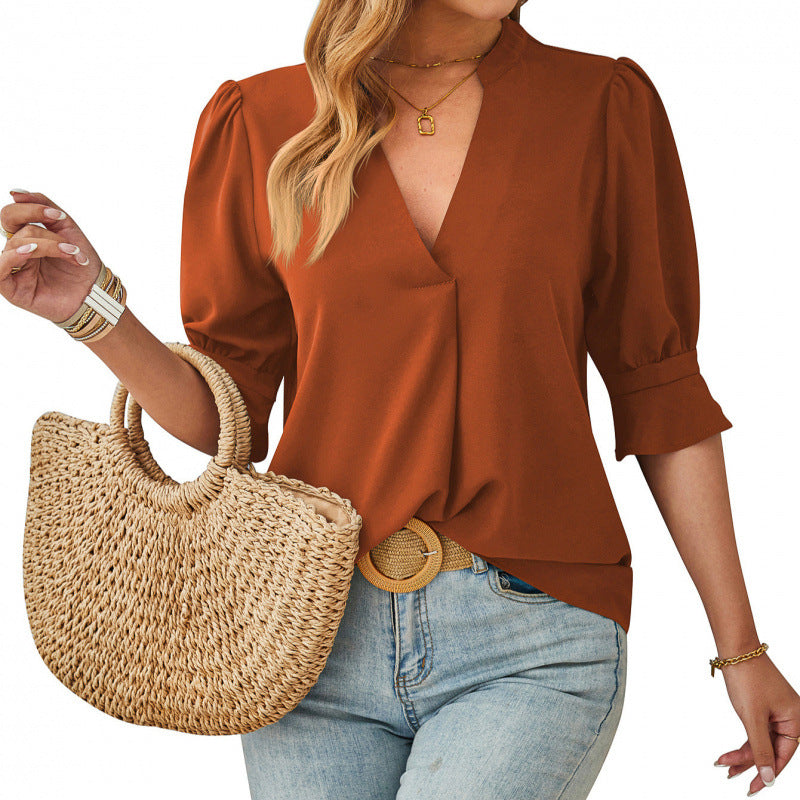 Relaxed Fit V-Neck Blouse