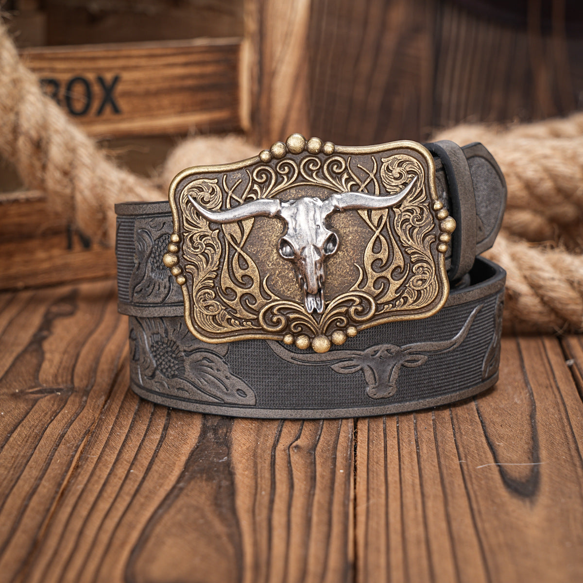 Brown Men’s Leather Belt Retro Embossed