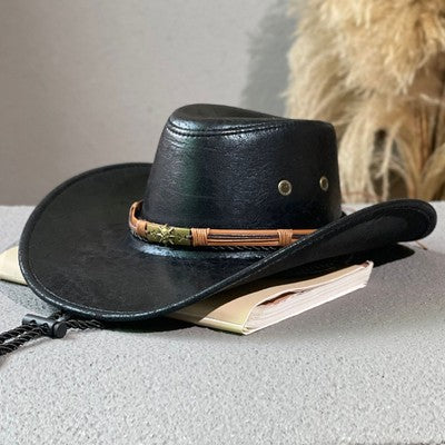 Leather Retro Western Denim Hat