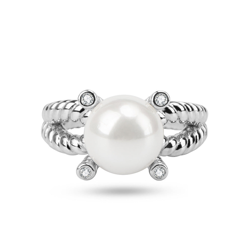 S925 Crown Pearl Adjustable Ring